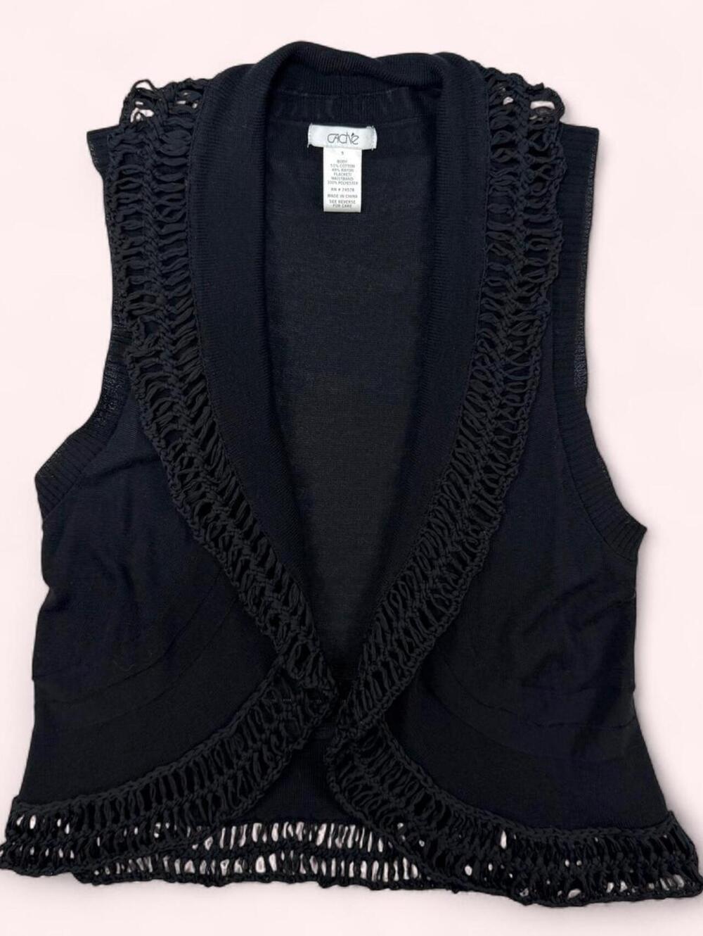 Cache black ruffle trim vest